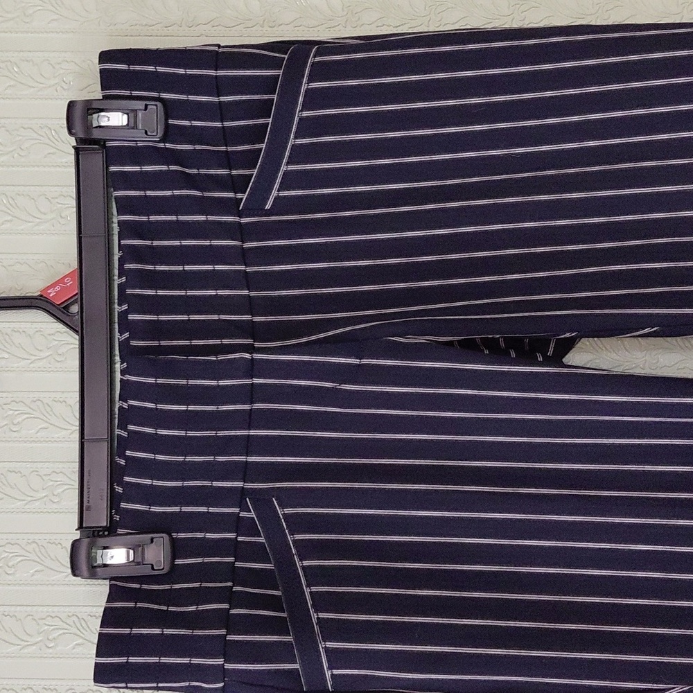 7TH AVE Navy  and White Pinstripe Trousers Pant Straight Business Professional - Picture 3 of 8